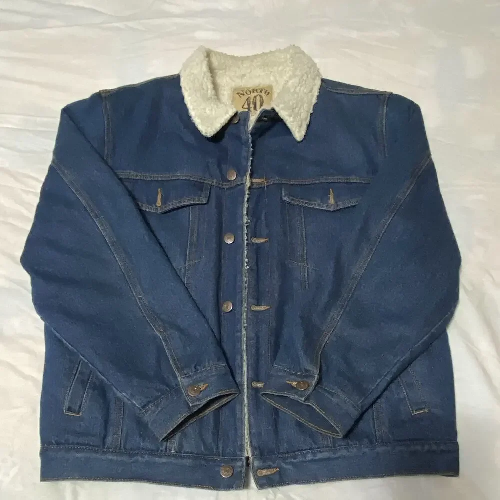 North 40 Men's Blue Denim Jacket Sherpa Lined Button Front Pockets Size M/M